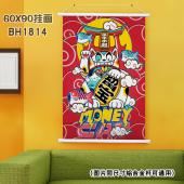(60X90)BH1814-招财猫 新年白色塑料杆挂画